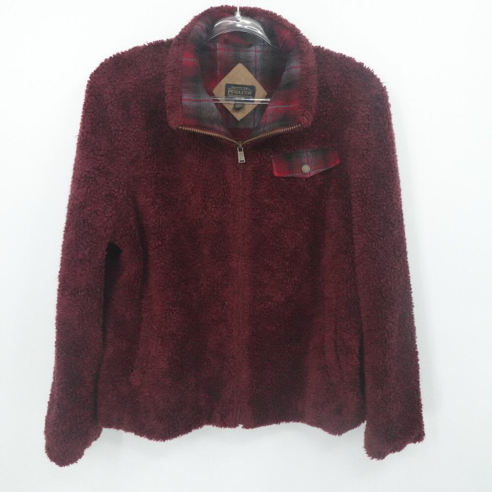 Pendleton Pullover Womens XL Sherpa Fleece Plaid Lined‎ Zip Collar Jacket
